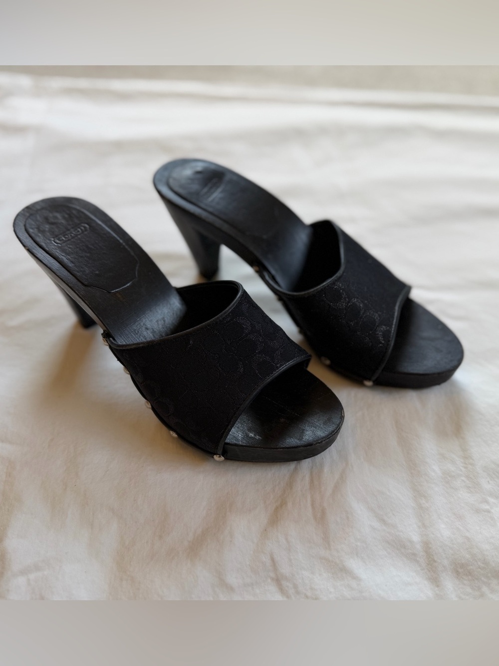 Vintage Y2K Coach Felicity Black Signature Canvas Clog Mules Size 7